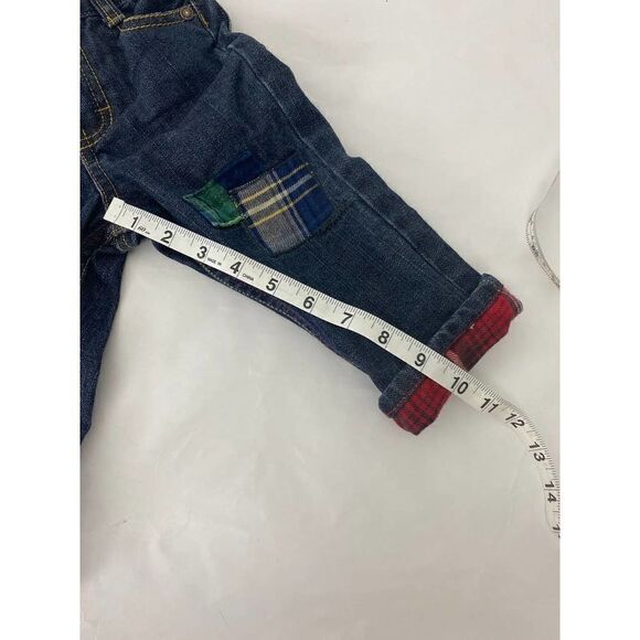 OshKosh Red Green Flannel Patch Jeans Christmas Winter Fall - Size 12 Months - Picture 7 of 8